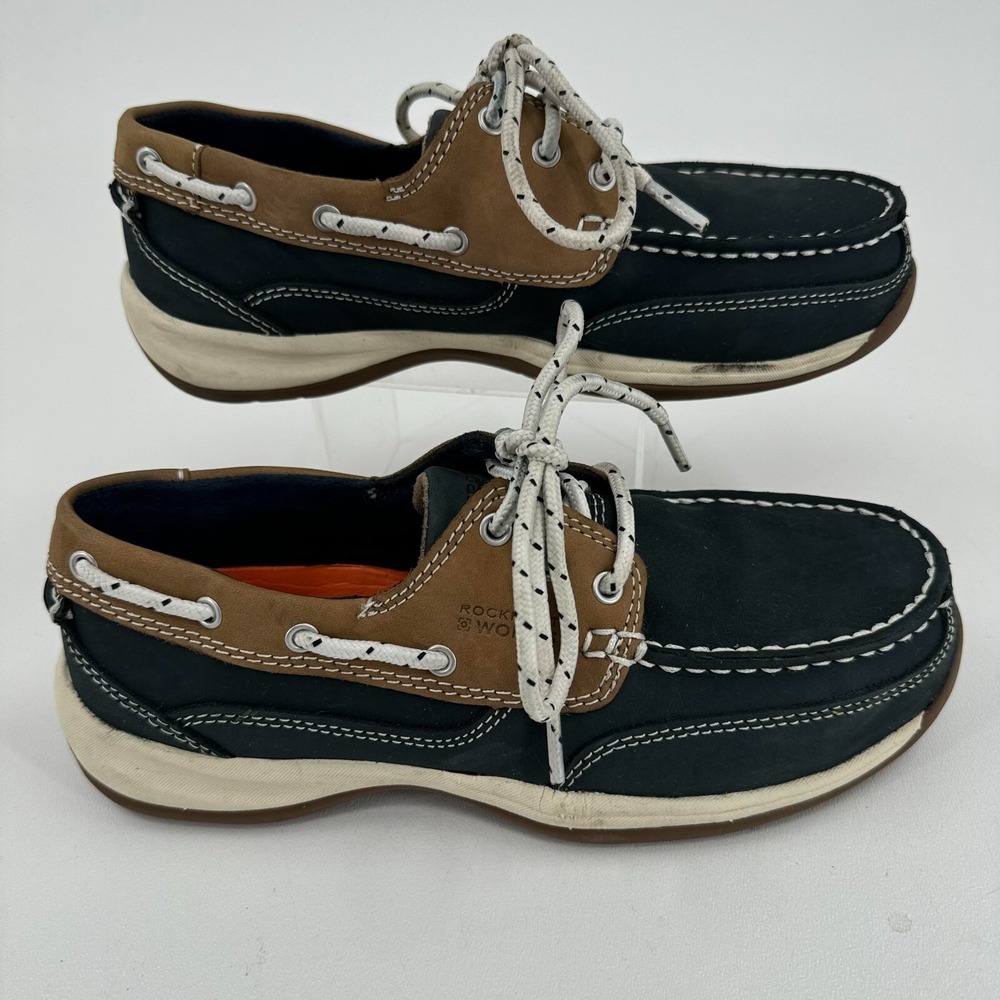 Rockport Works RK670 Shoes WOMENS Navy Blue Brown Leather Lace Up Comp Toe 8.5